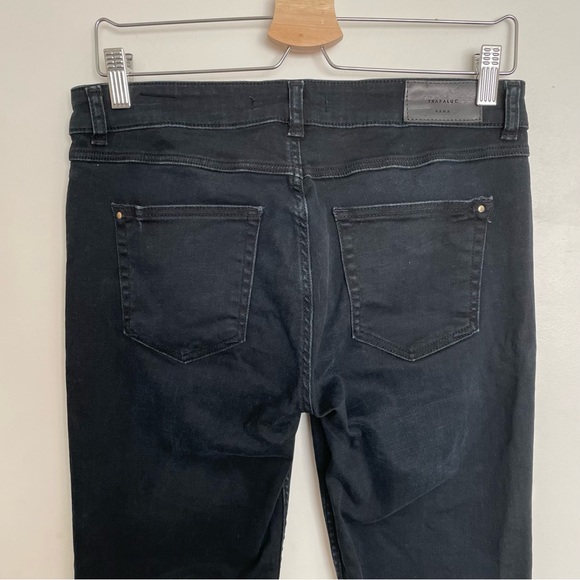 Zara Trafaluc Black Cropped Skinny Jeans Gold Bobble Button Ankle Embellished - Picture 13 of 16